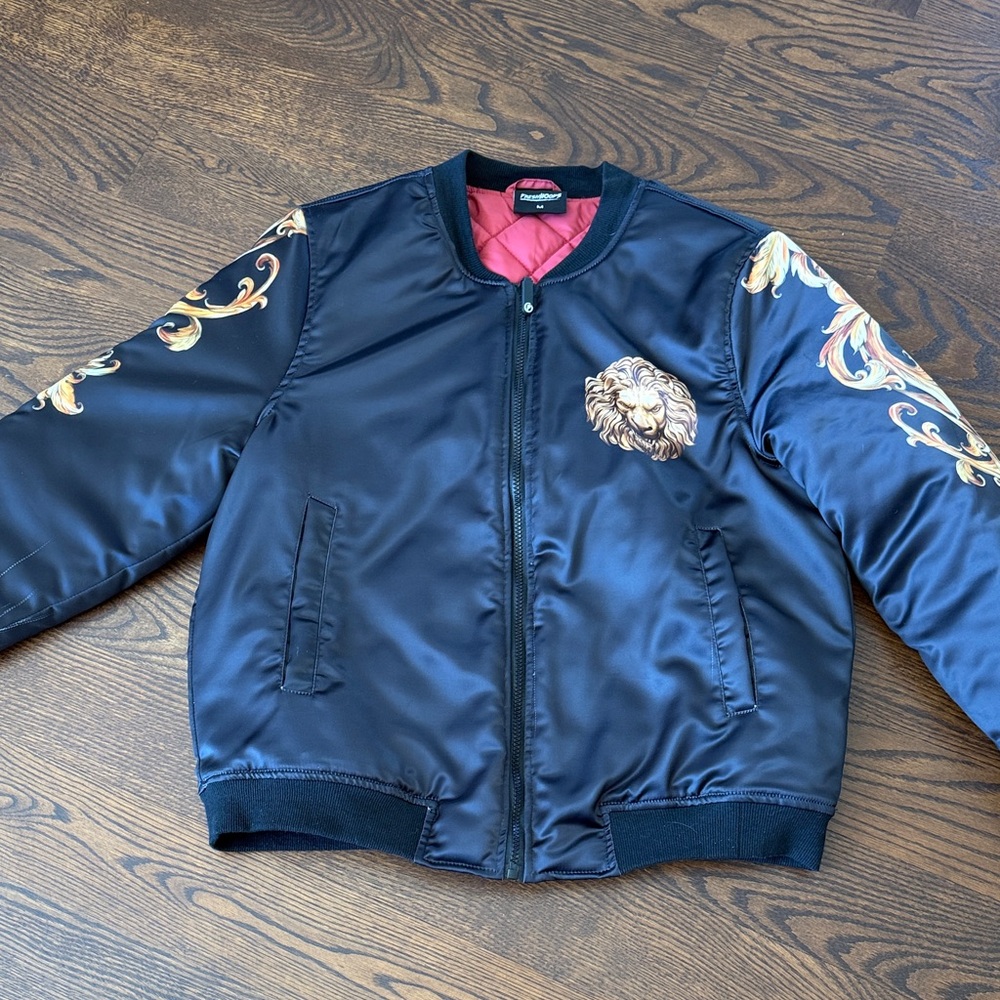 Black Bomber Jacket with Lion